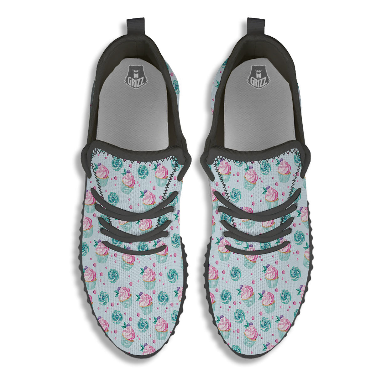Cupcake Cartoon Print Pattern Black Walking Shoes-grizzshop