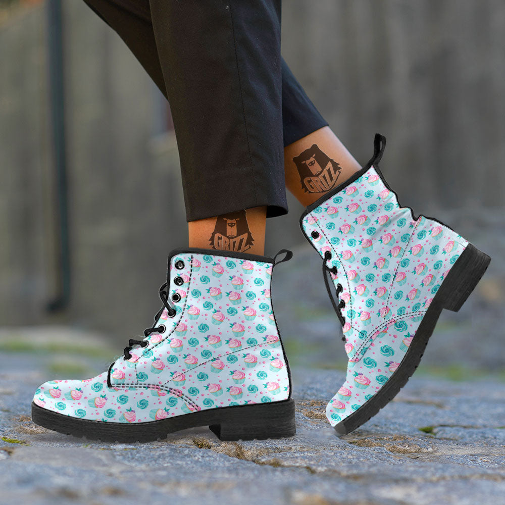 Cupcake Cartoon Print Pattern Leather Boots-grizzshop