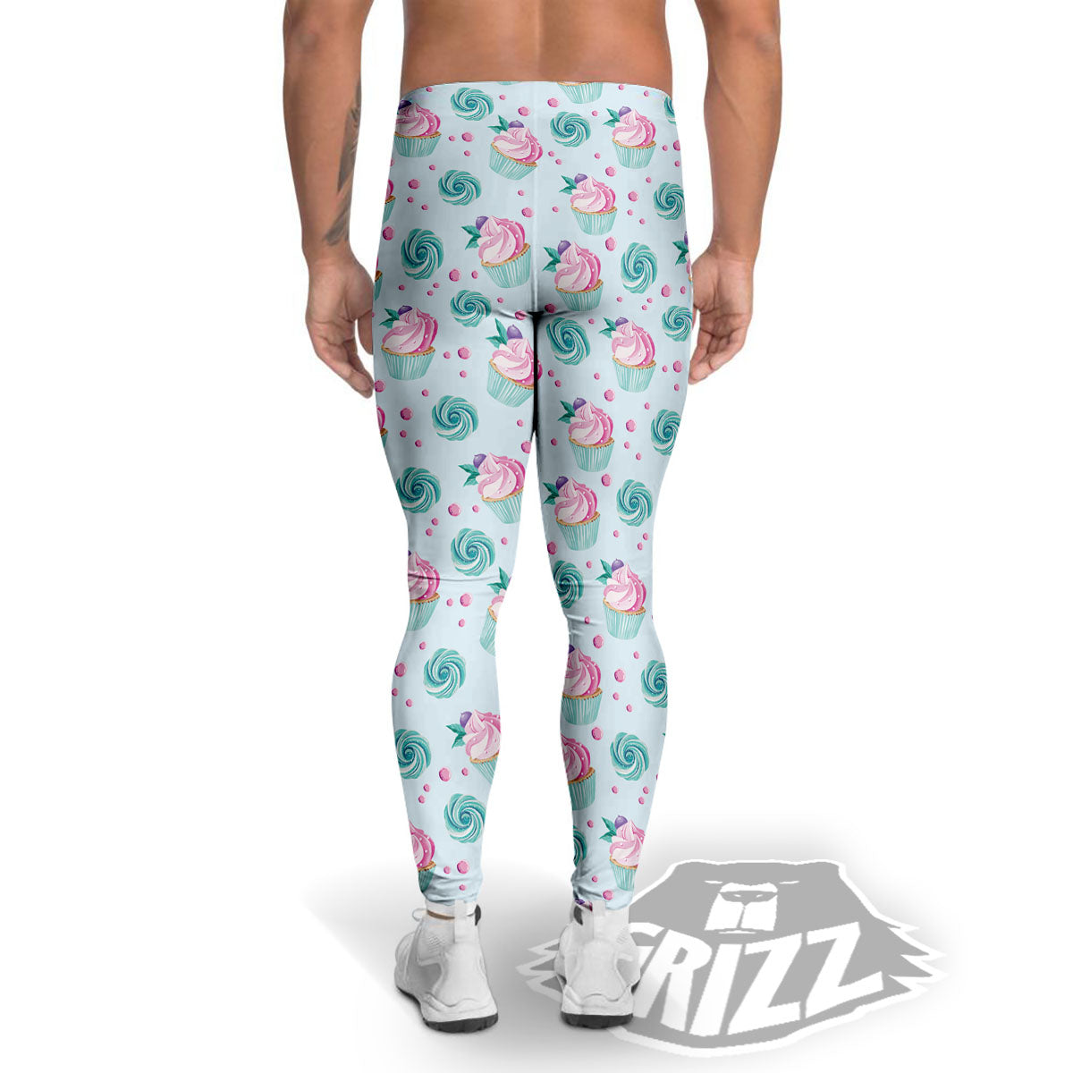 Cupcake Cartoon Print Pattern Men's Leggings-grizzshop