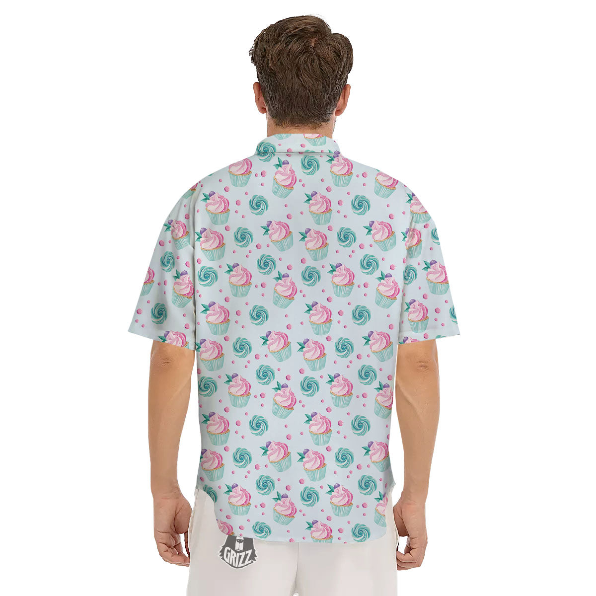 Cupcake Cartoon Print Pattern Men's Short Sleeve Shirts-grizzshop