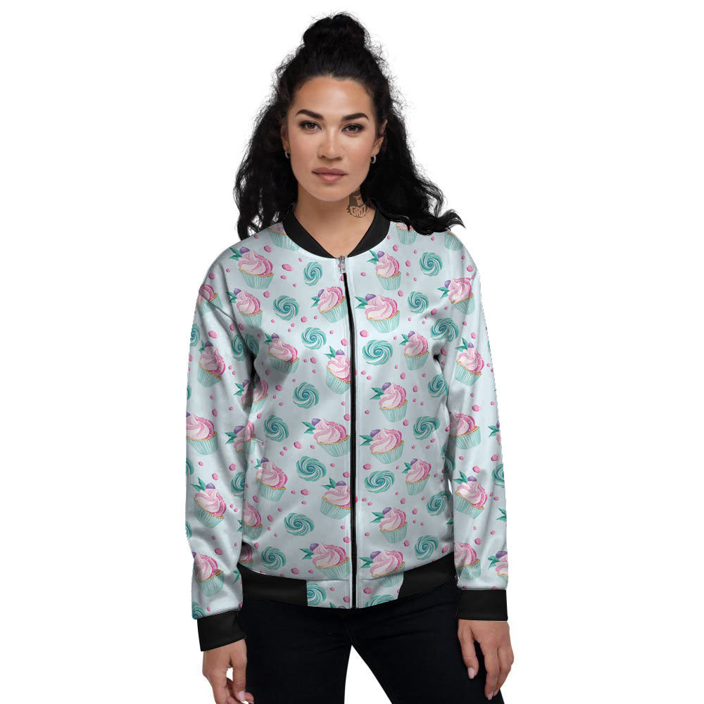 Cupcake Cartoon Print Pattern Women's Bomber Jacket-grizzshop