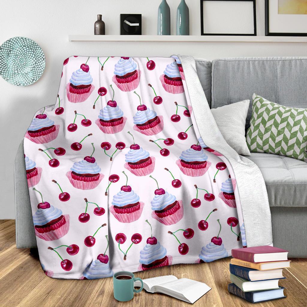 Cupcake Cherry Pattern Print Blanket-grizzshop