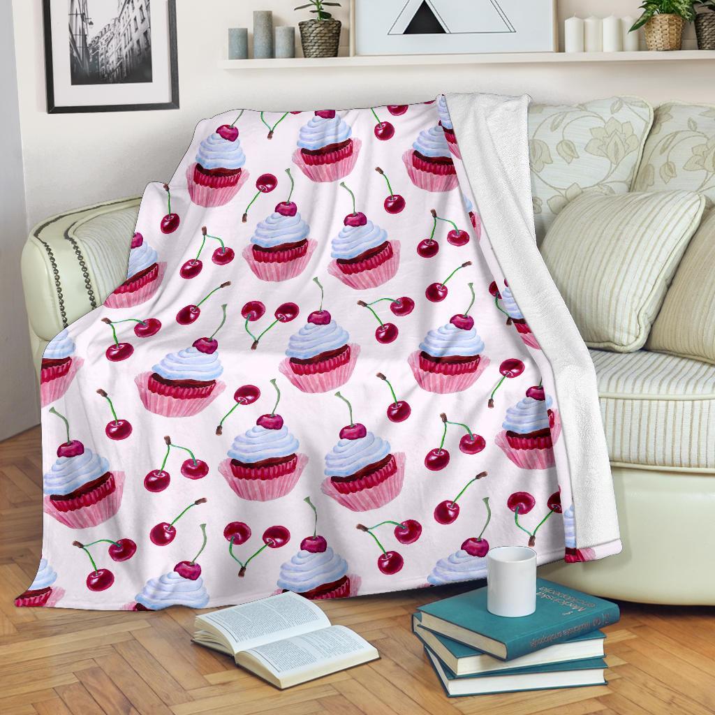 Cupcake Cherry Pattern Print Blanket-grizzshop