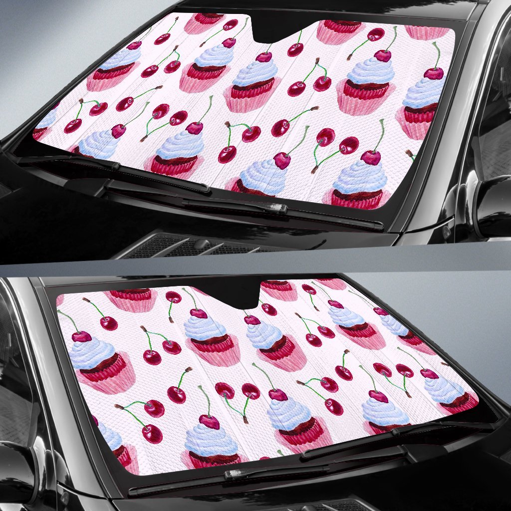 Cupcake Cherry Pattern Print Car Sun Shade-grizzshop