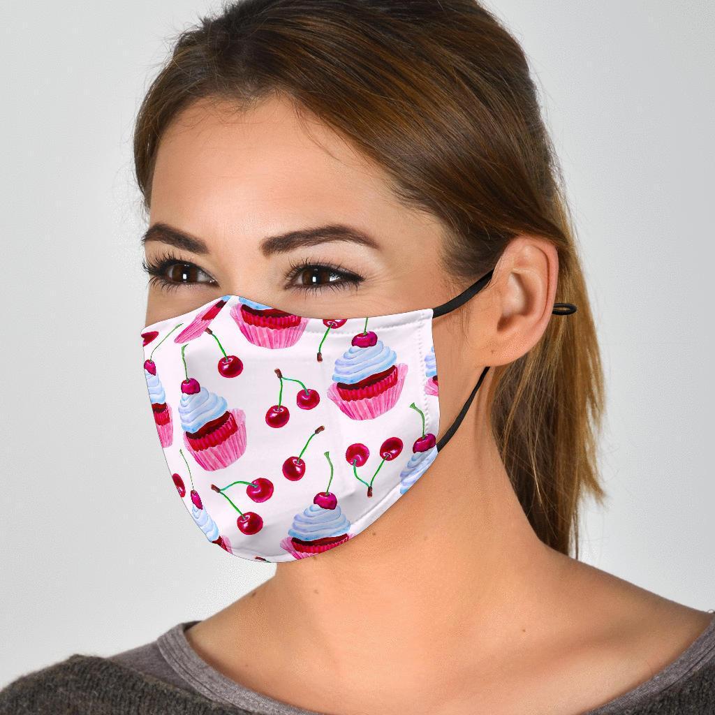 Cupcake Cherry Pattern Print Face Mask-grizzshop