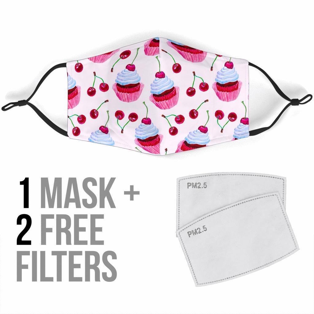 Cupcake Cherry Pattern Print Face Mask-grizzshop