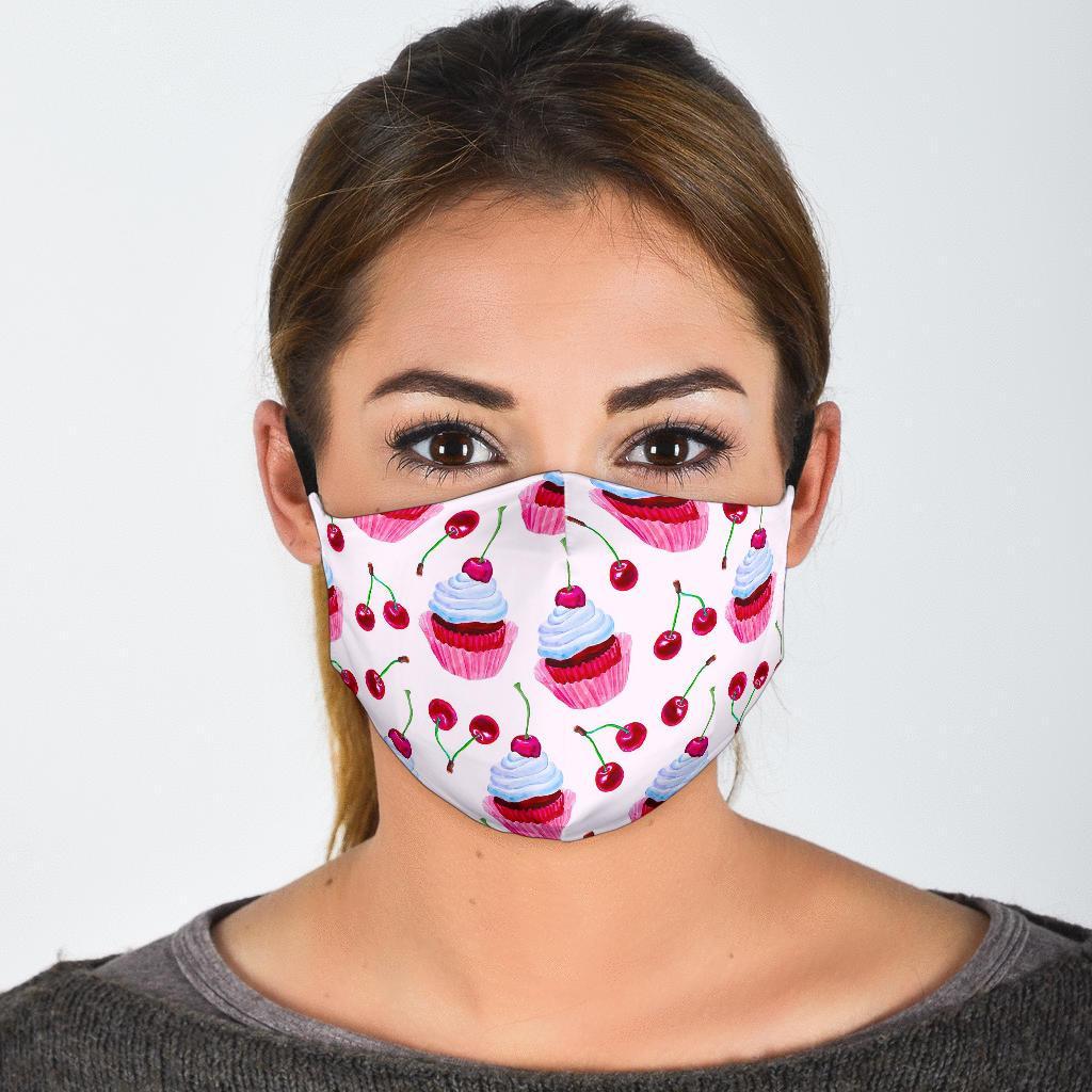 Cupcake Cherry Pattern Print Face Mask-grizzshop