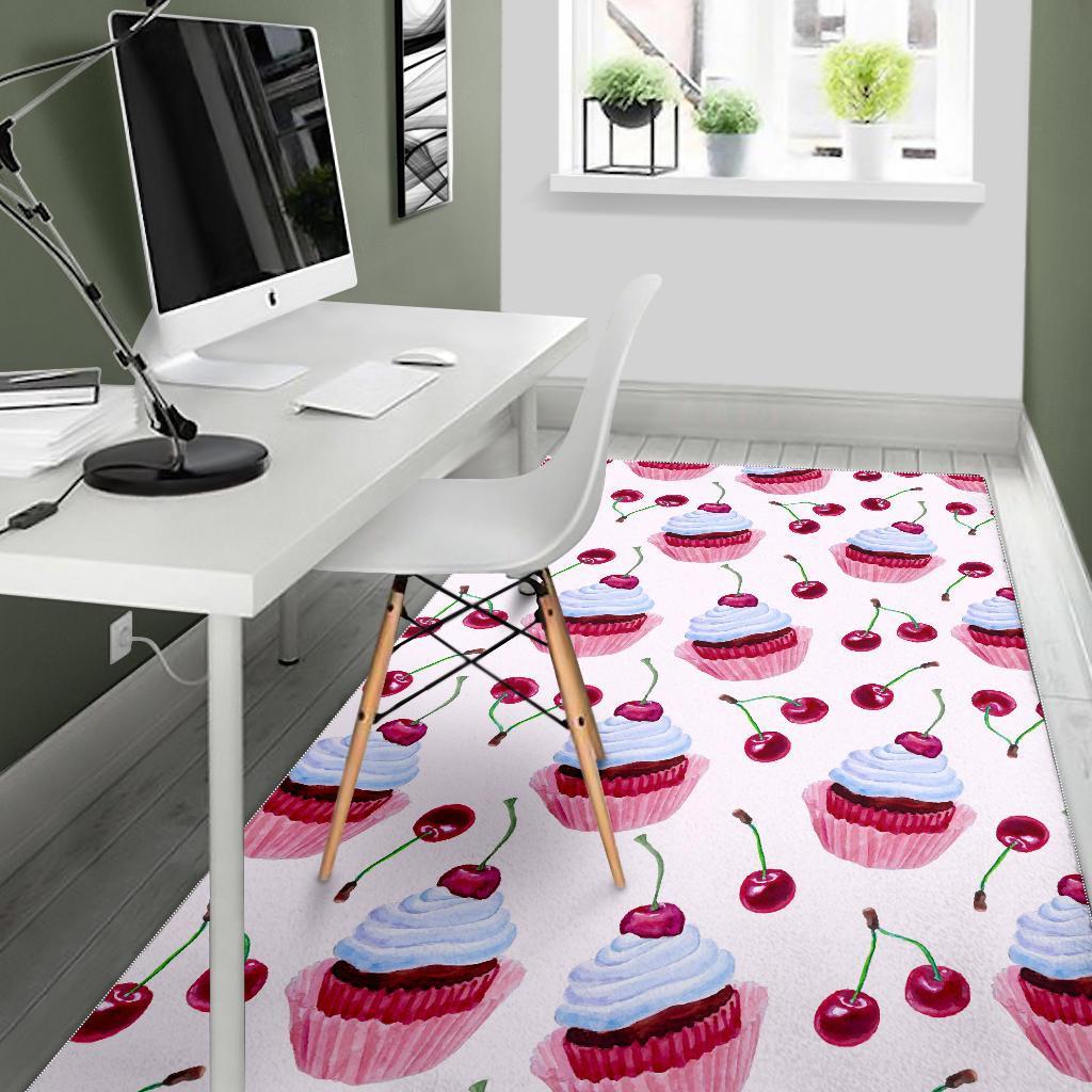 Cupcake Cherry Pattern Print Floor Mat-grizzshop