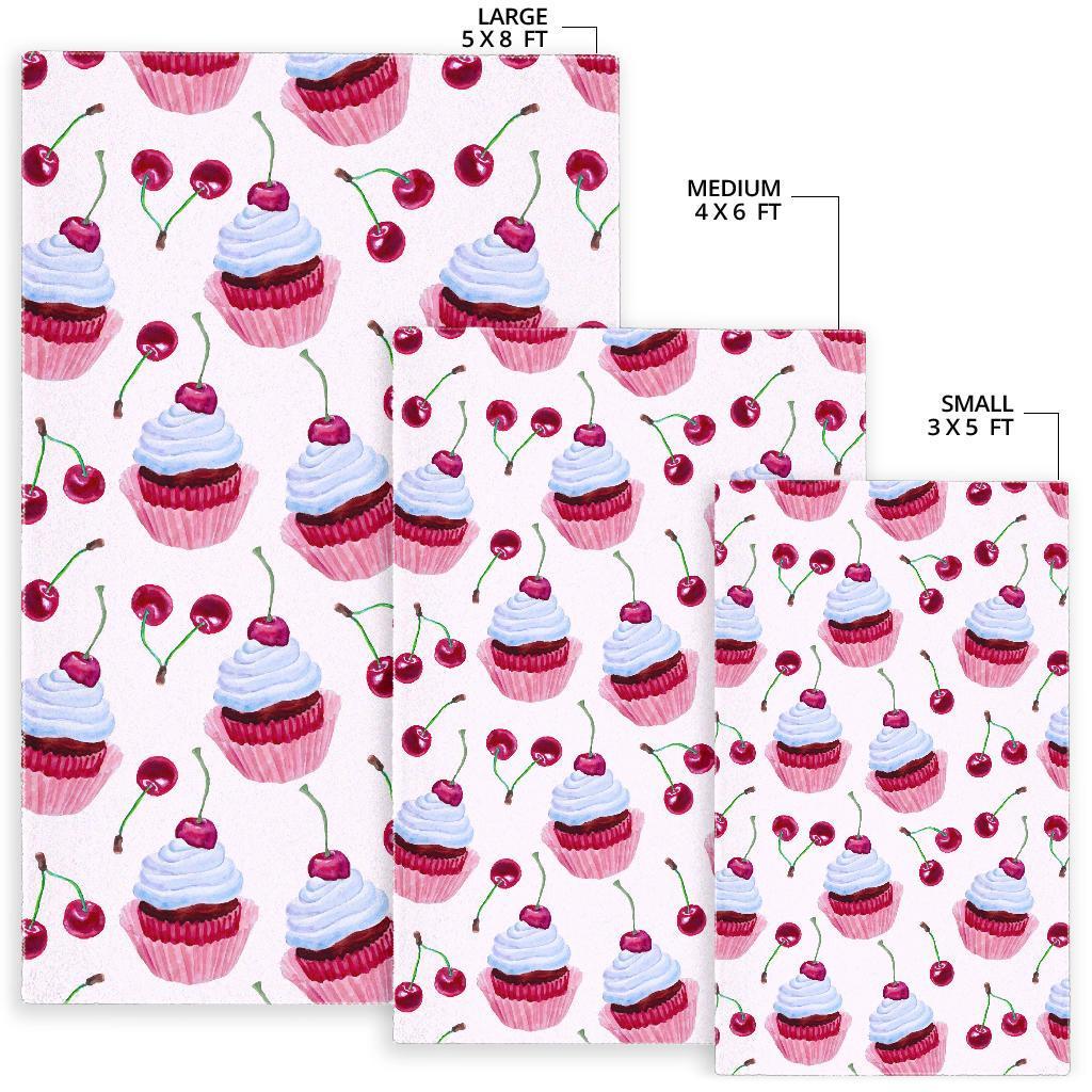 Cupcake Cherry Pattern Print Floor Mat-grizzshop