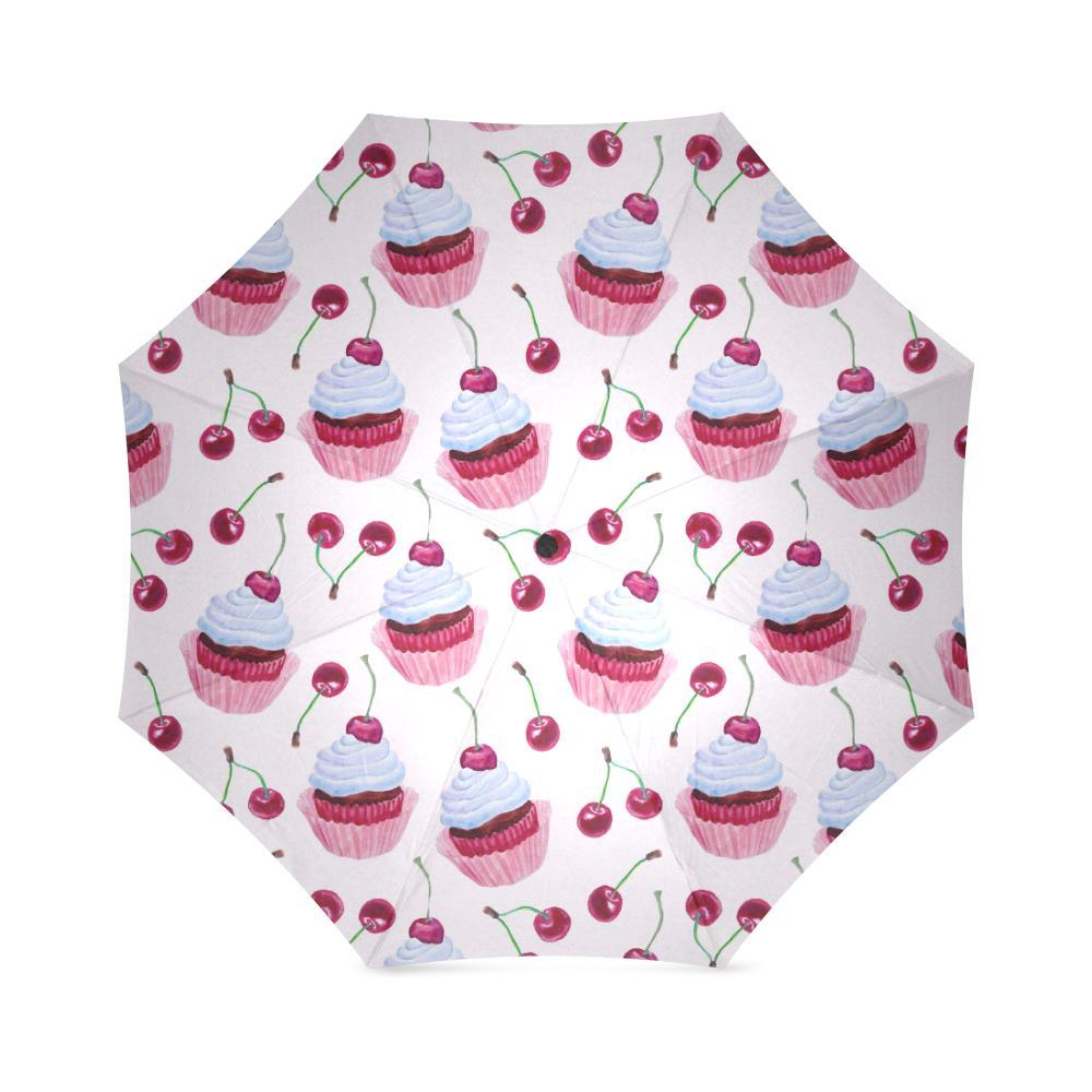 Cupcake Cherry Pattern Print Foldable Umbrella-grizzshop