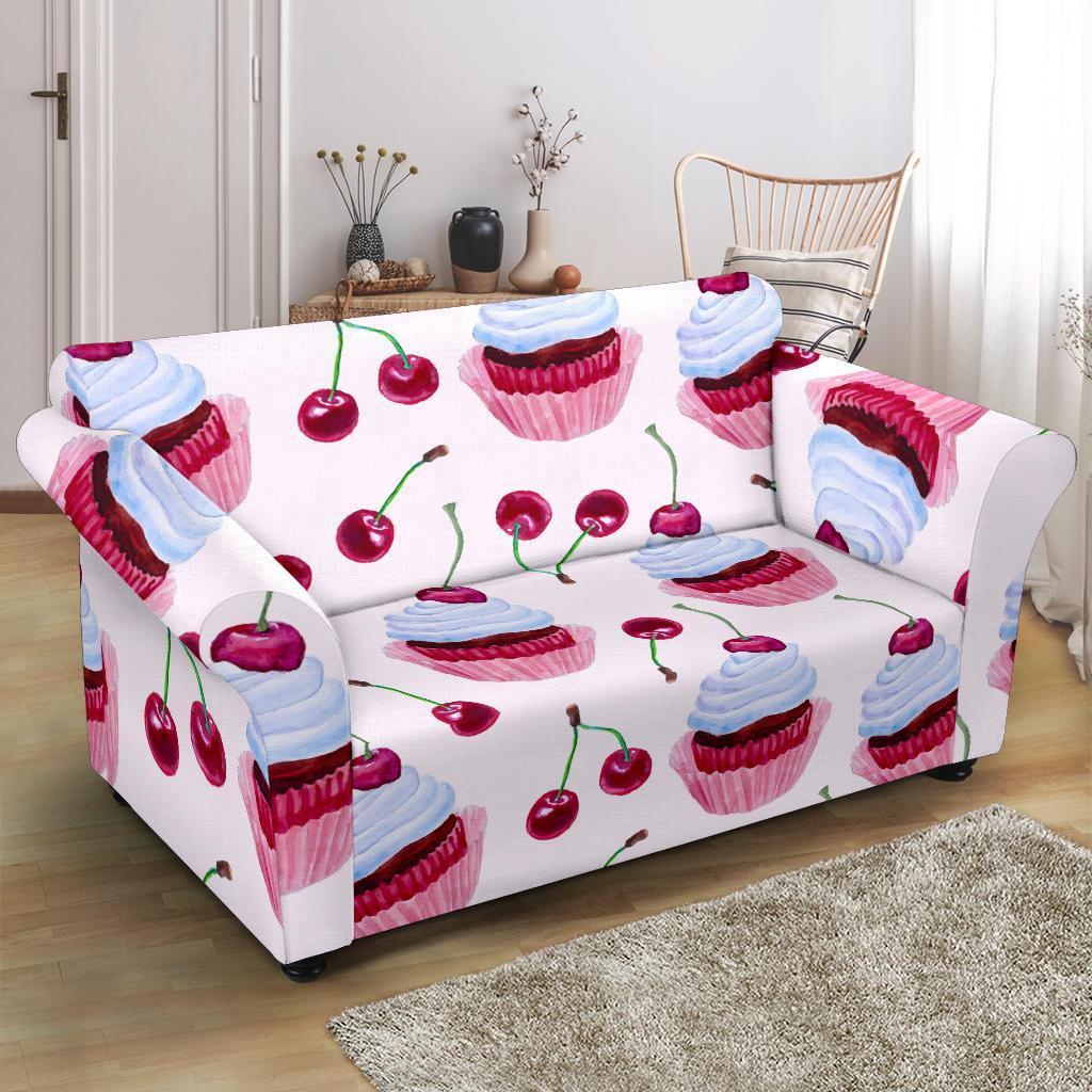 Cupcake Cherry Pattern Print Loveseat Cover-grizzshop