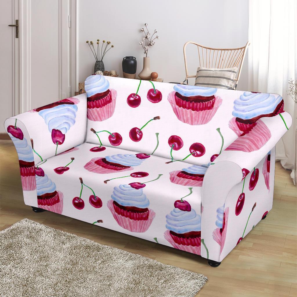 Cupcake Cherry Pattern Print Loveseat Cover-grizzshop