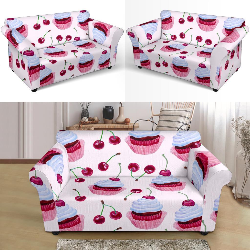 Cupcake Cherry Pattern Print Loveseat Cover-grizzshop