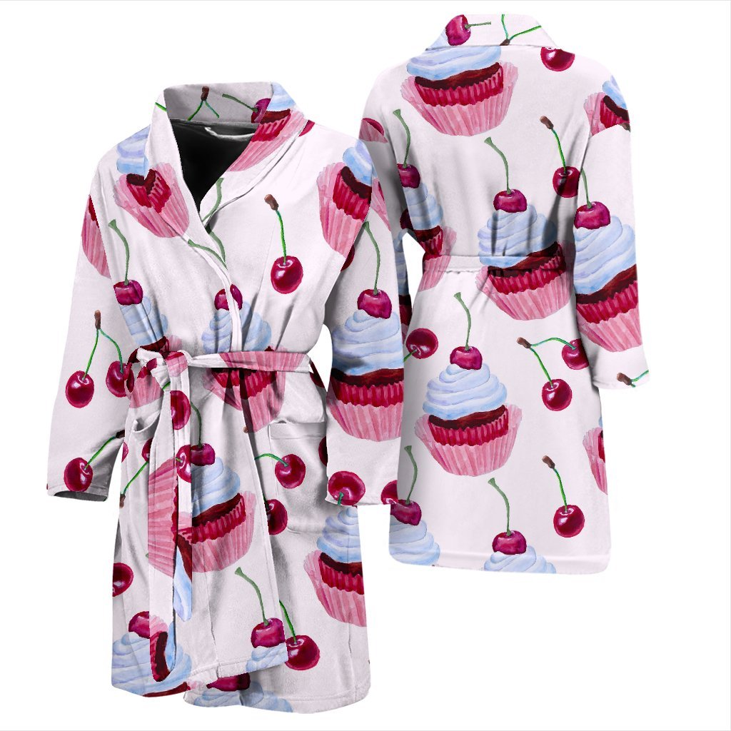 Cupcake Cherry Pattern Print Men Long Robe-grizzshop