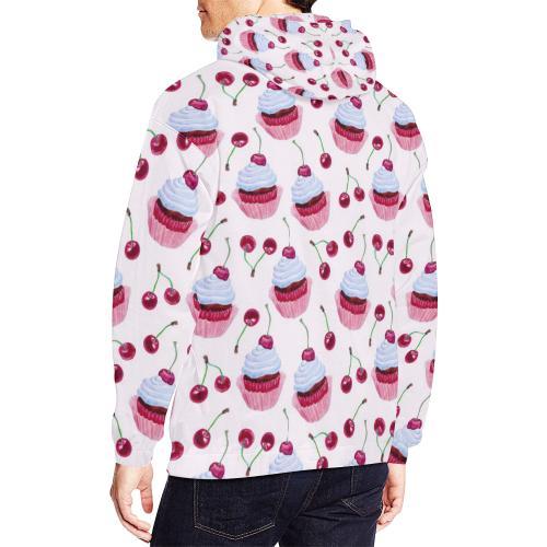 Cupcake Cherry Pattern Print Men Pullover Hoodie-grizzshop