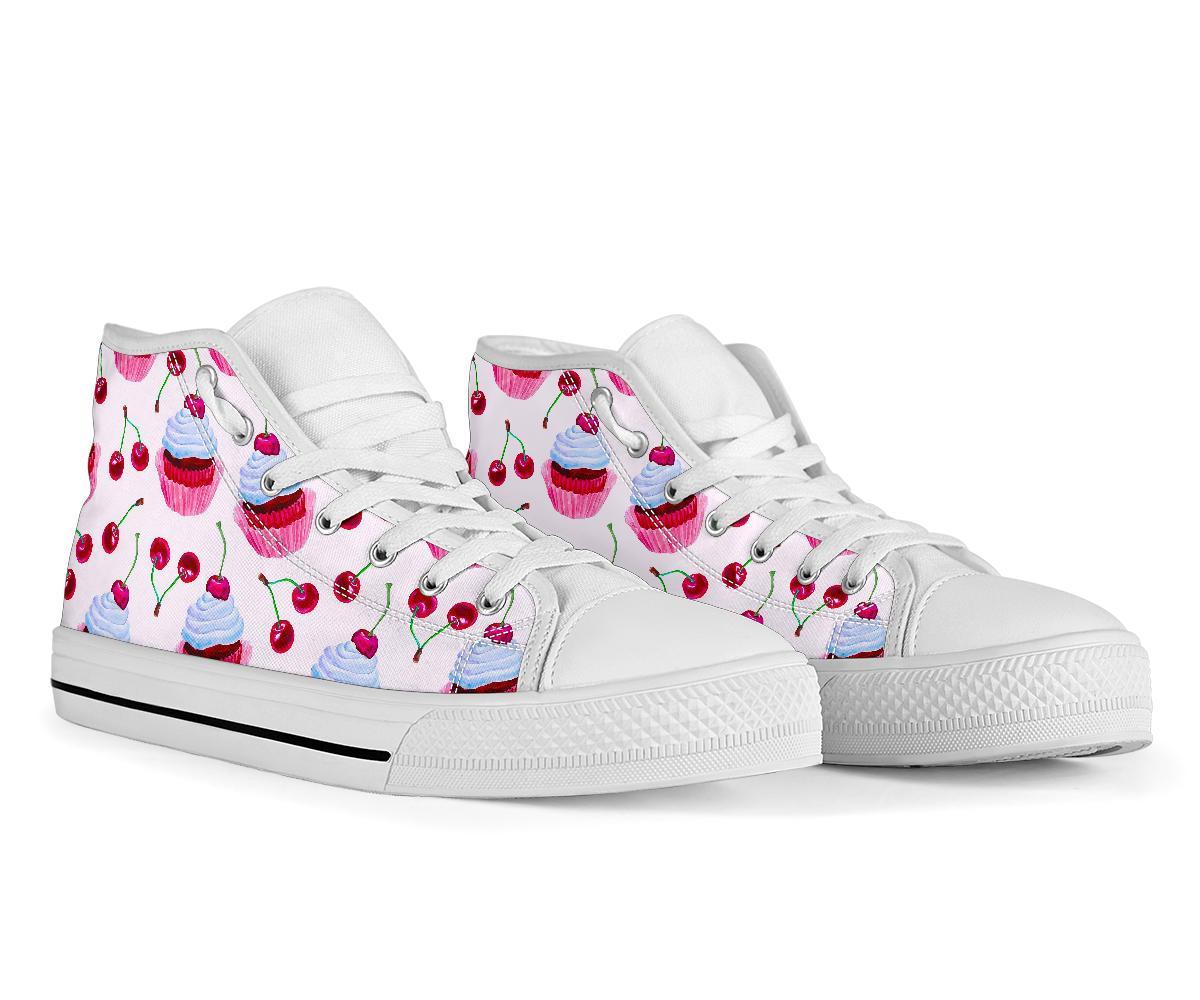 Cupcake Cherry Pattern Print Men Women's High Top Shoes-grizzshop