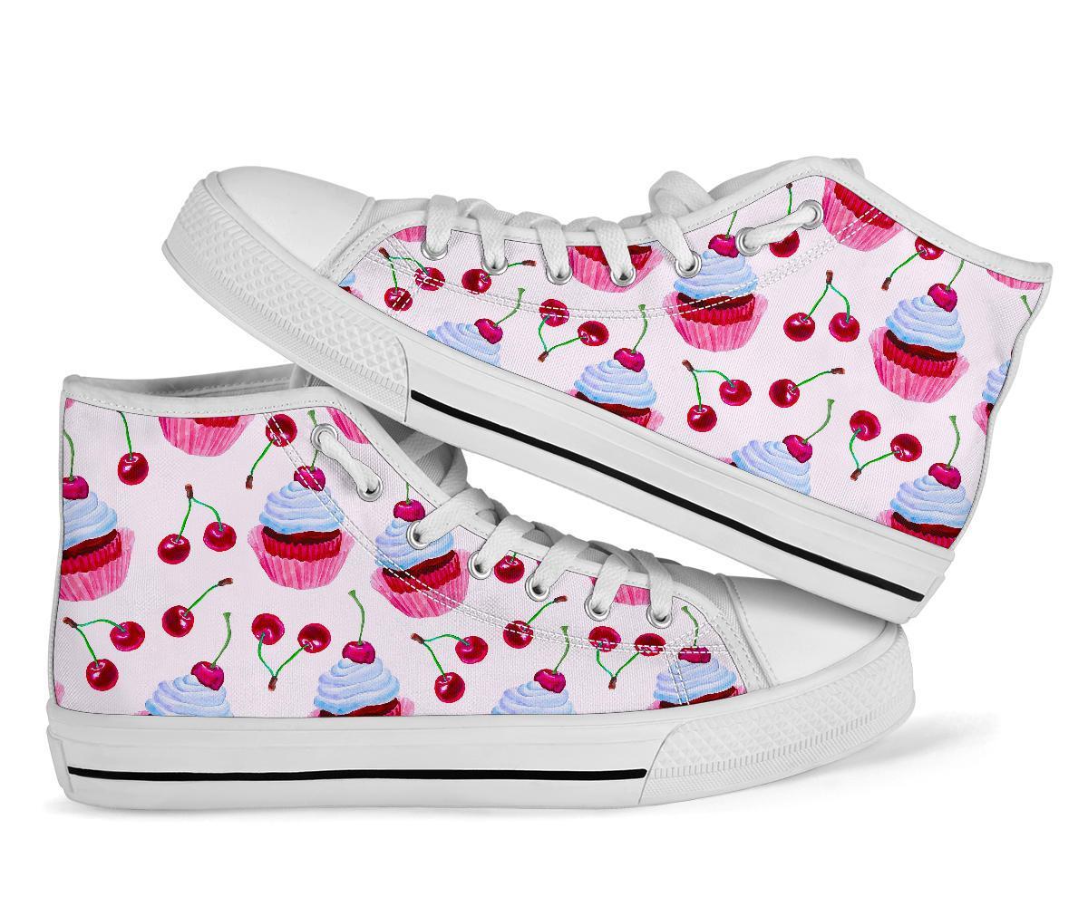 Cupcake Cherry Pattern Print Men Women's High Top Shoes-grizzshop