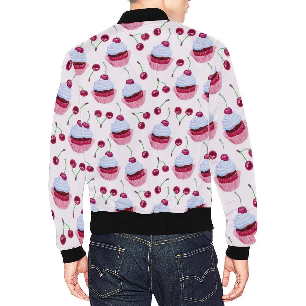 Cupcake Cherry Pattern Print Men's Bomber Jacket-grizzshop