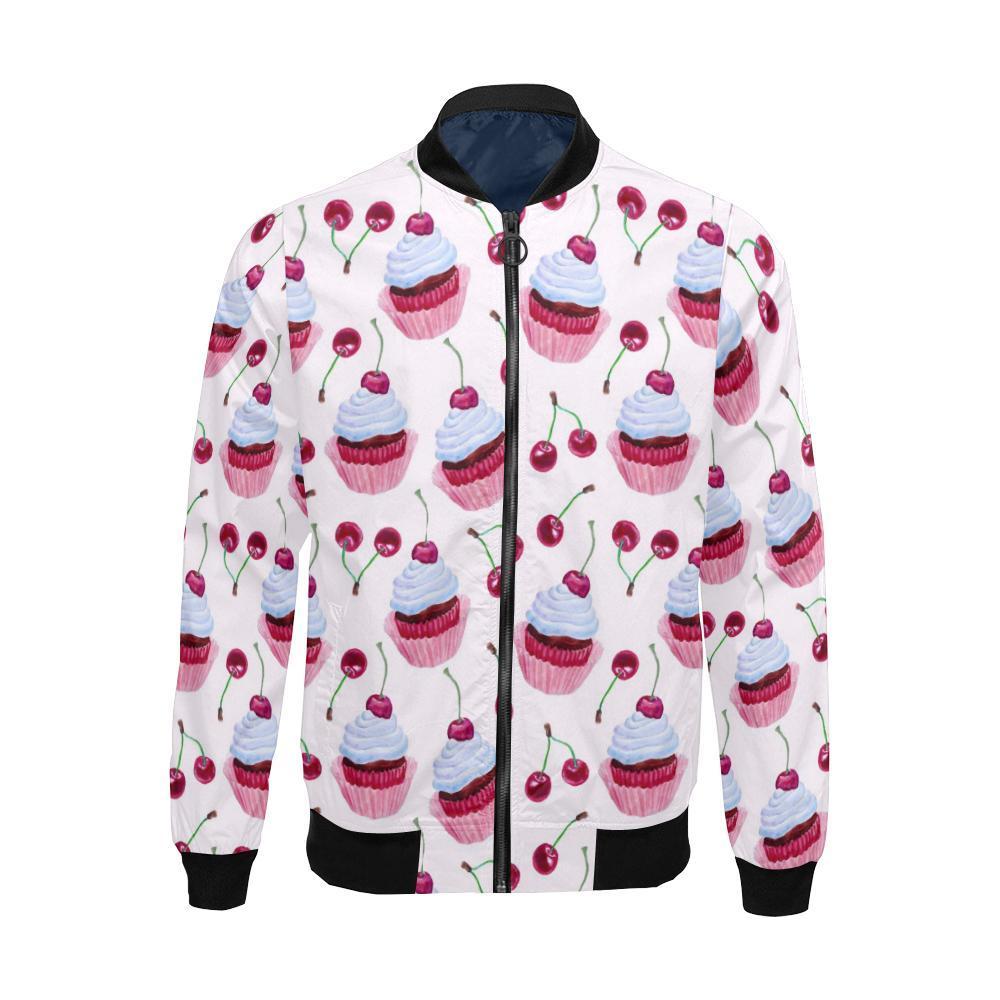 Cupcake Cherry Pattern Print Men's Bomber Jacket-grizzshop