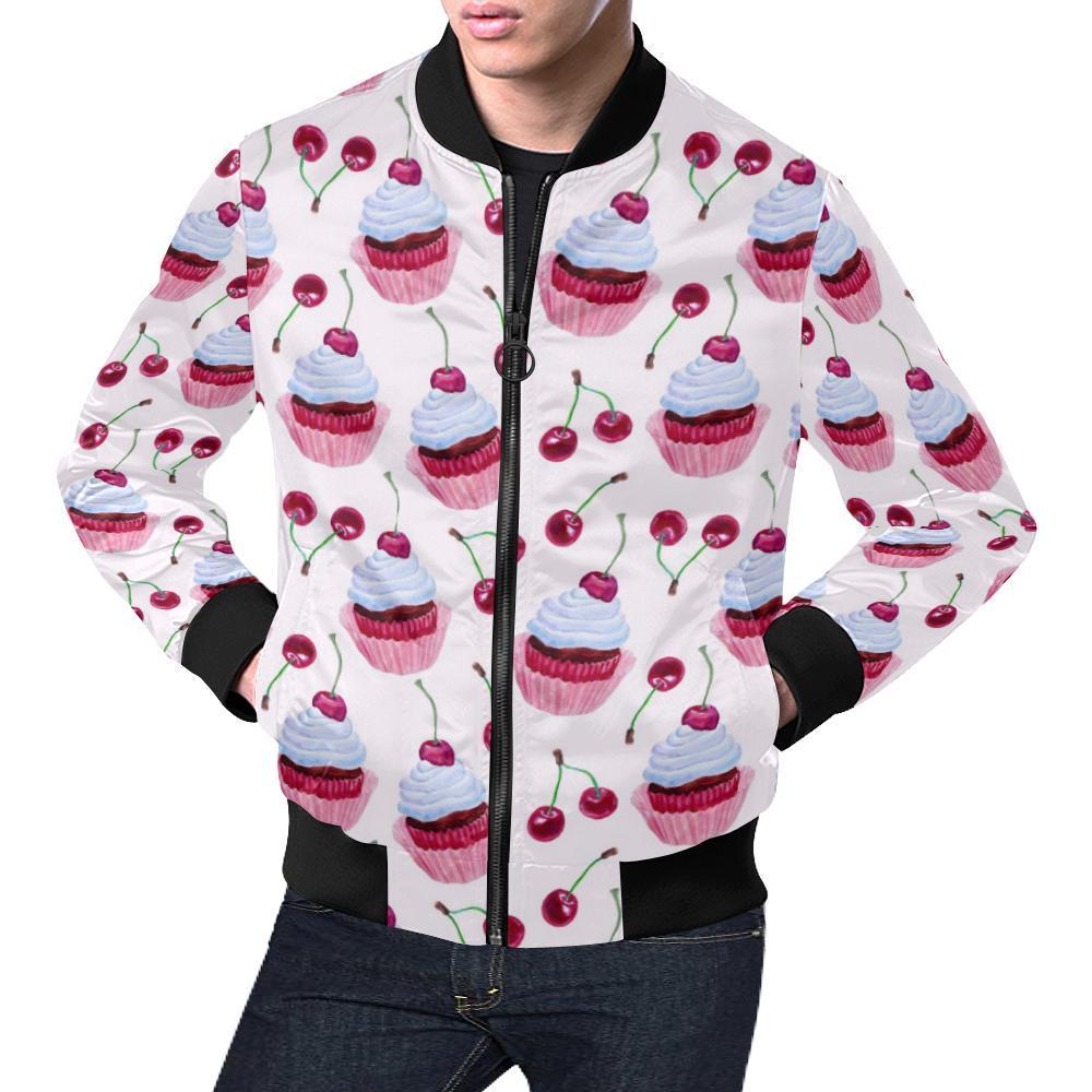 Cupcake Cherry Pattern Print Men's Bomber Jacket-grizzshop