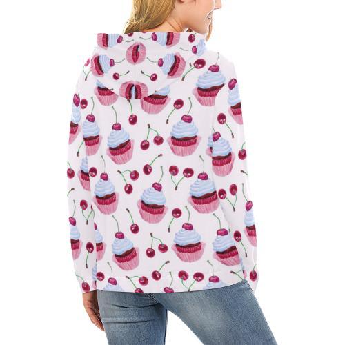 Cupcake Cherry Pattern Print Women Pullover Hoodie-grizzshop