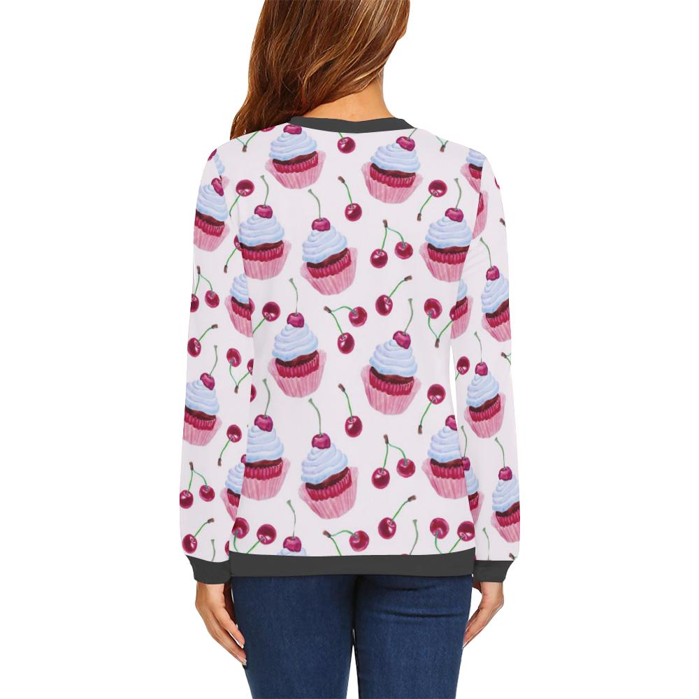 Cupcake Cherry Pattern Print Women's Sweatshirt-grizzshop