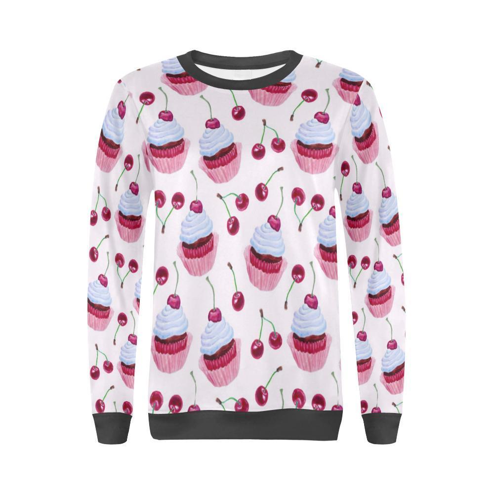 Cupcake Cherry Pattern Print Women's Sweatshirt-grizzshop