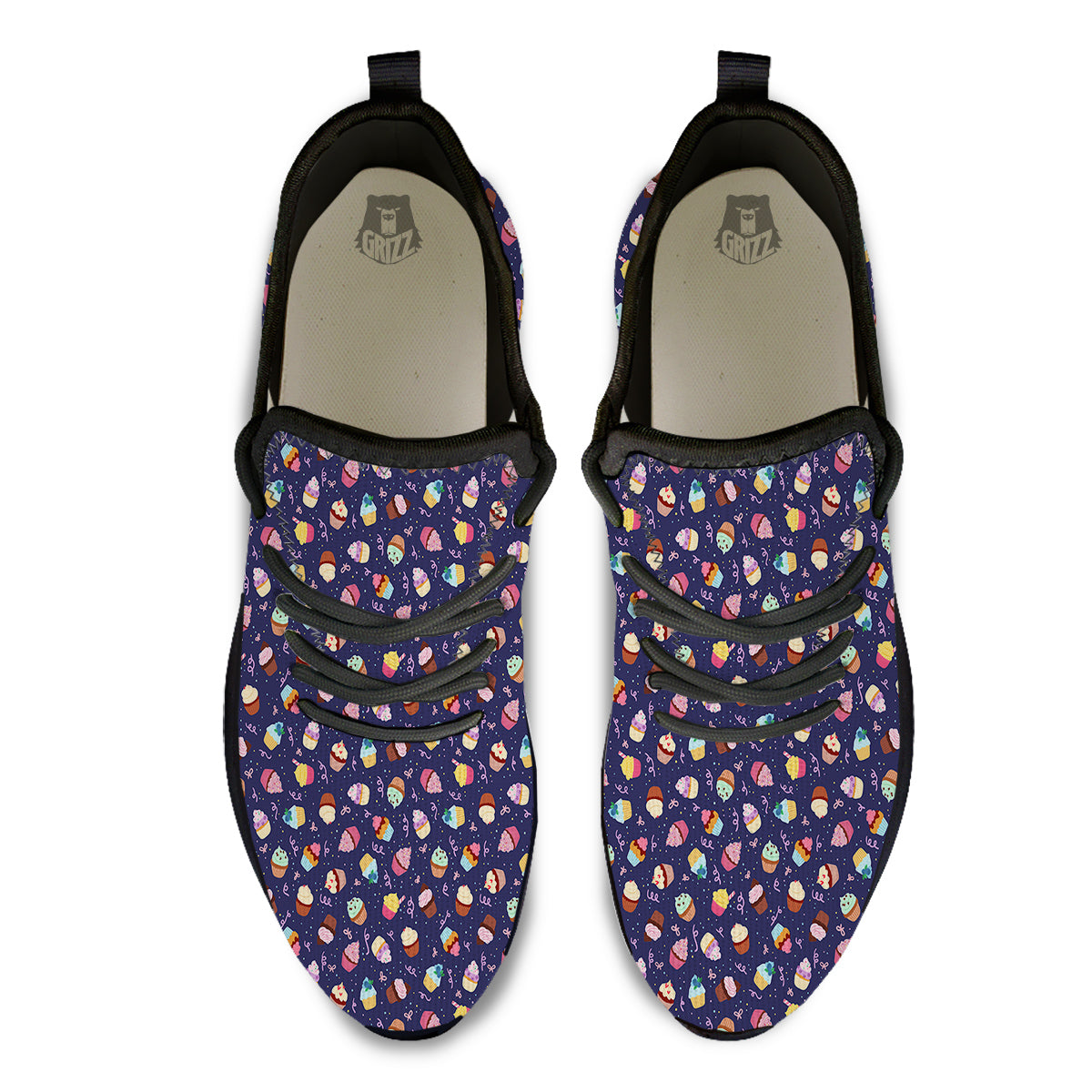 Cupcake Cute Print Pattern Black Athletic Shoes-grizzshop