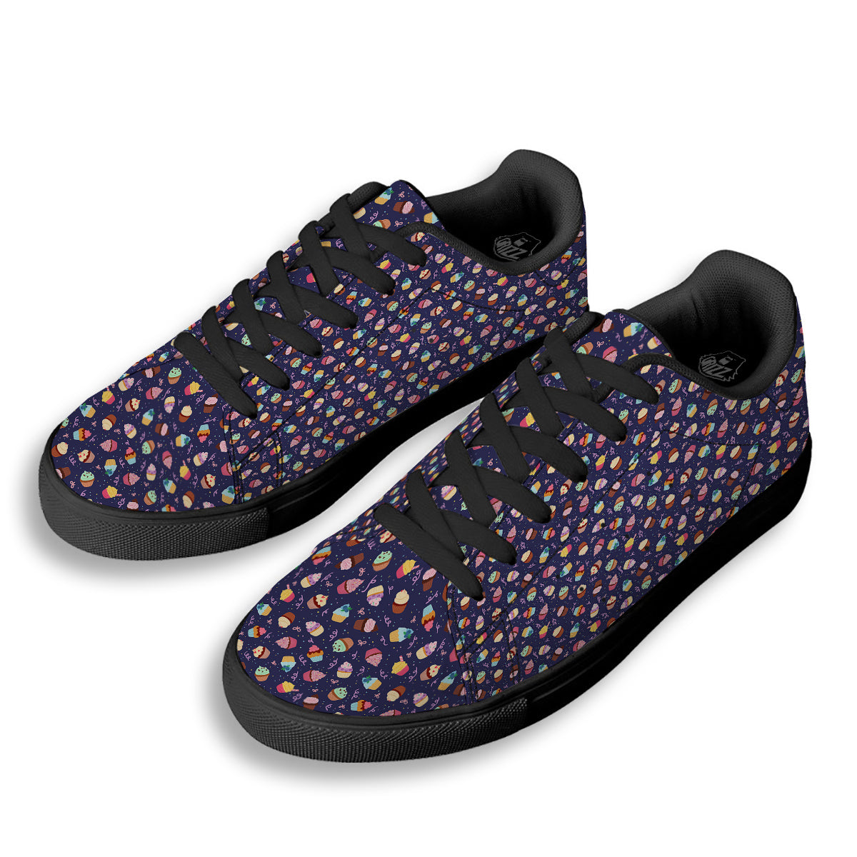 Cupcake Cute Print Pattern Black Low Top Sneakers-grizzshop