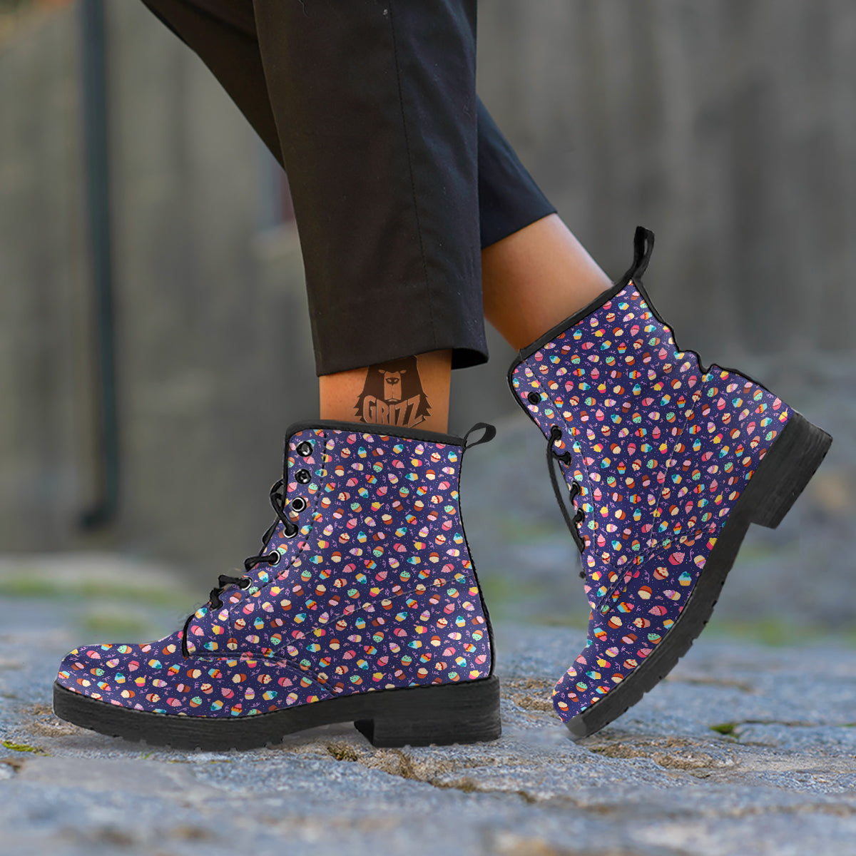 Cupcake Cute Print Pattern Leather Boots-grizzshop