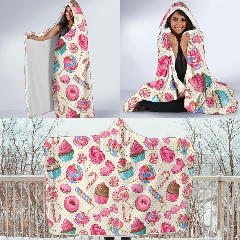 Cupcake Dessert Pattern Print Hooded Blanket-grizzshop