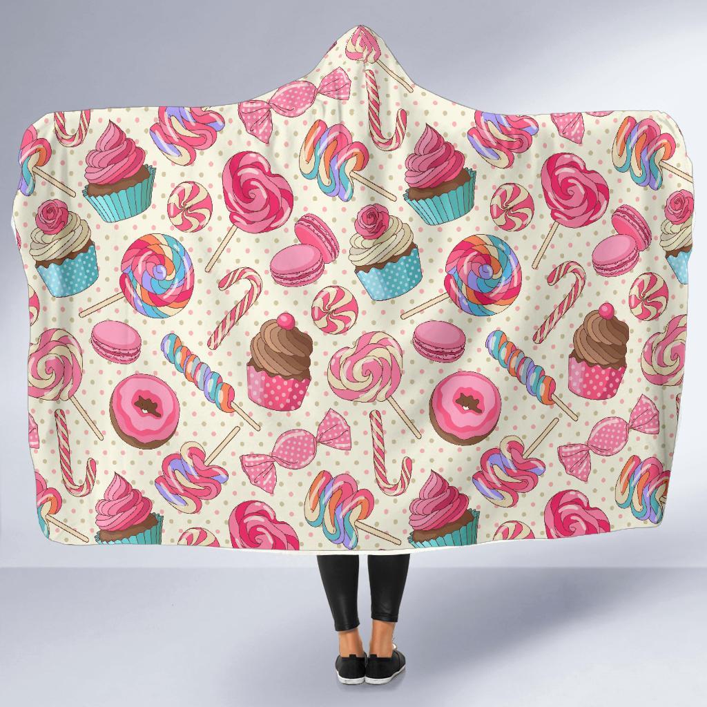 Cupcake Dessert Pattern Print Hooded Blanket-grizzshop