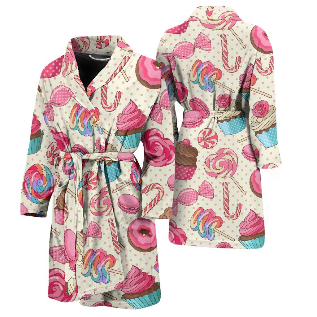 Cupcake Dessert Pattern Print Men Long Robe-grizzshop