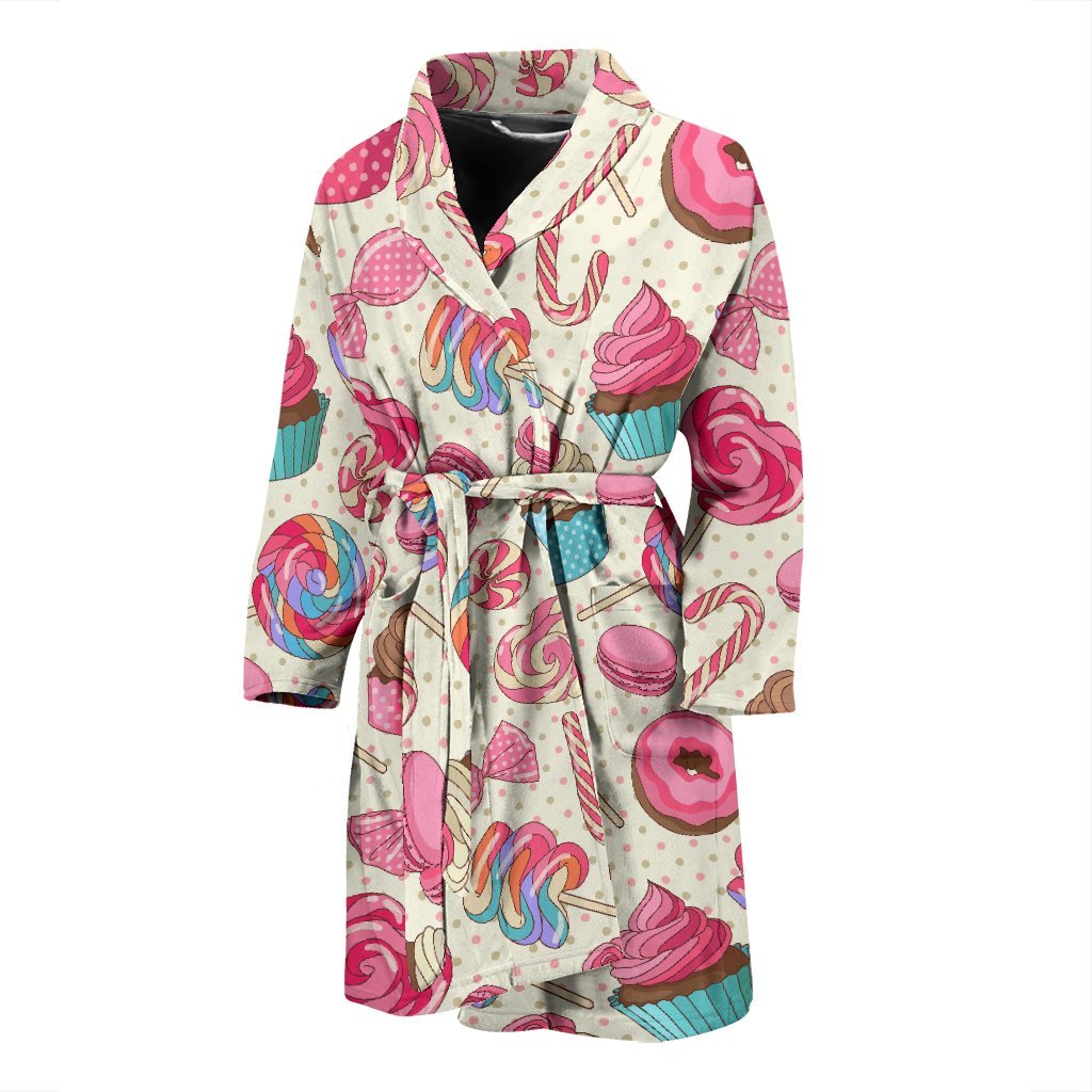 Cupcake Dessert Pattern Print Men Long Robe-grizzshop