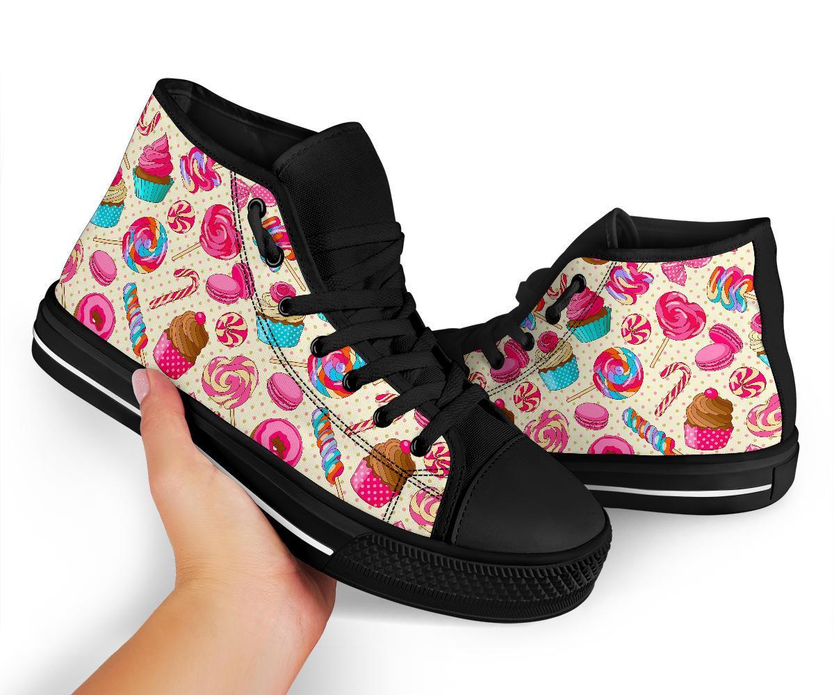 Cupcake Dessert Pattern Print Men Women's High Top Shoes-grizzshop