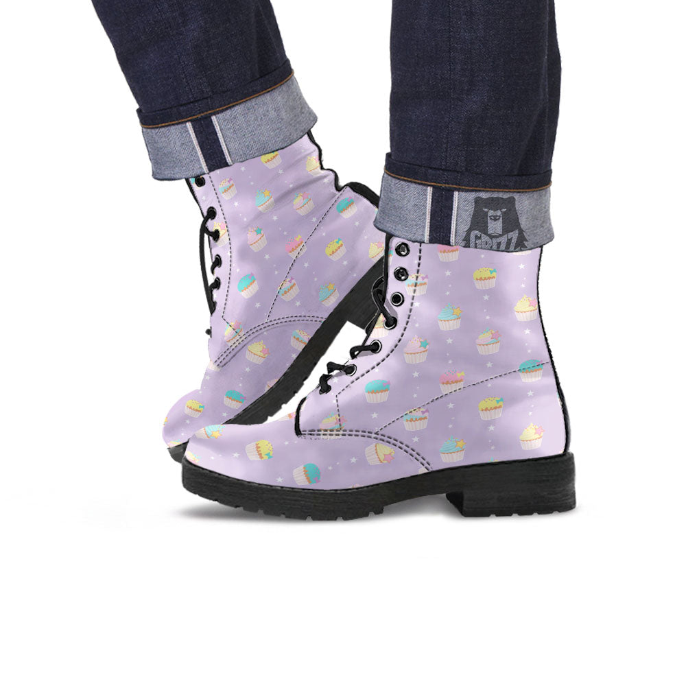Cupcake Pastel Print Pattern Leather Boots-grizzshop