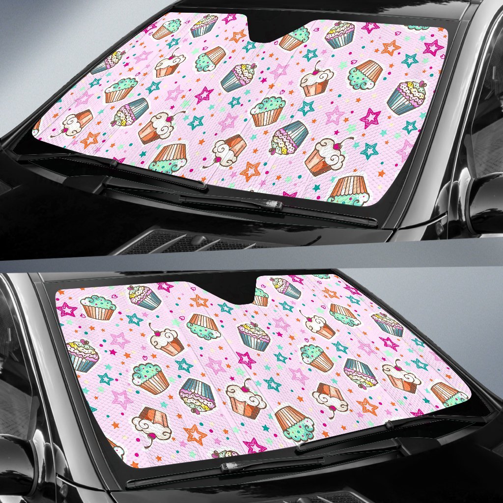 Cupcake Pattern Print Car Sun Shade-grizzshop