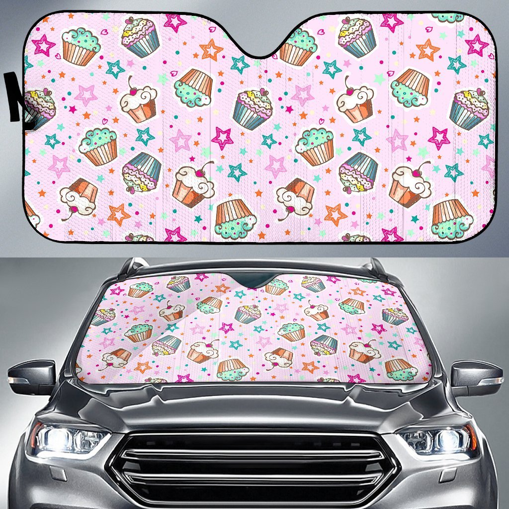 Cupcake Pattern Print Car Sun Shade-grizzshop