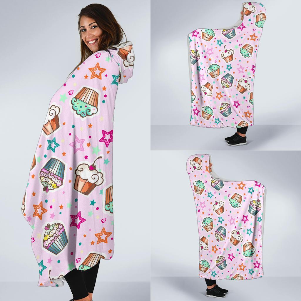 Cupcake Pattern Print Hooded Blanket-grizzshop