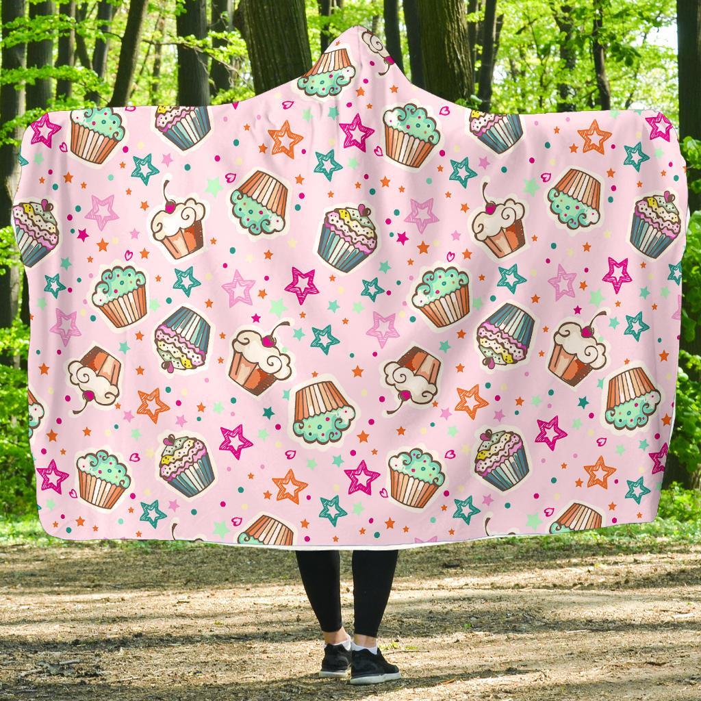 Cupcake Pattern Print Hooded Blanket-grizzshop