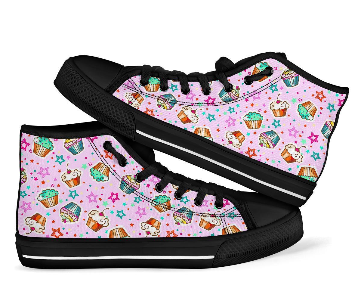 Cupcake Pattern Print Men Women's High Top Shoes-grizzshop