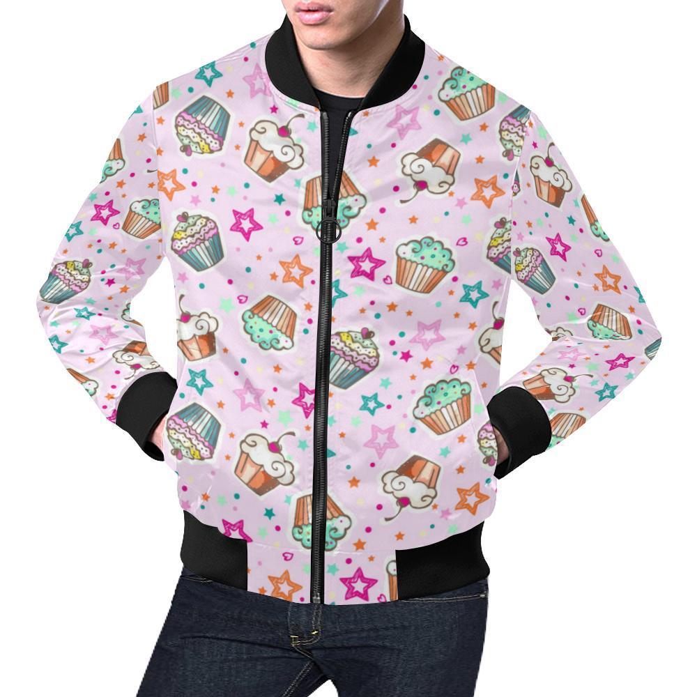 Cupcake Pattern Print Men's Bomber Jacket-grizzshop