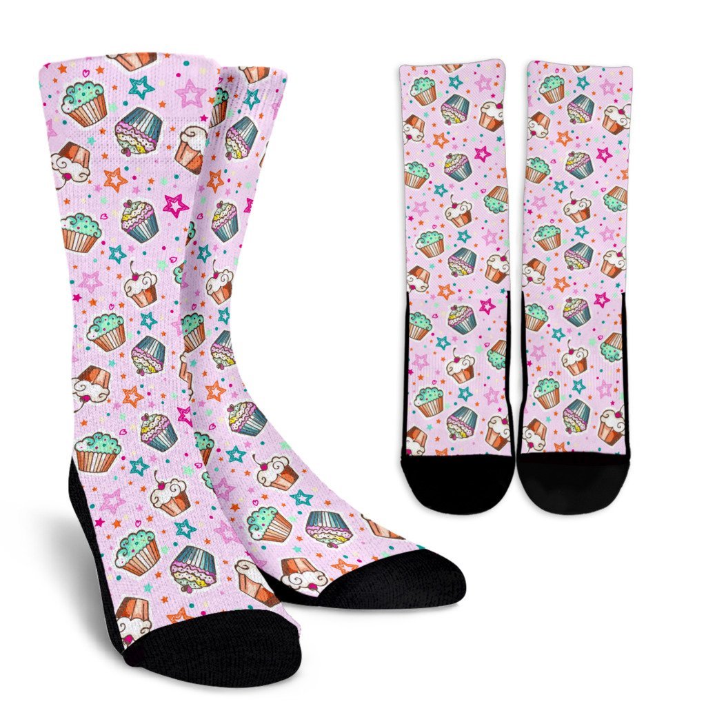 Cupcake Pattern Print Unisex Crew Socks-grizzshop