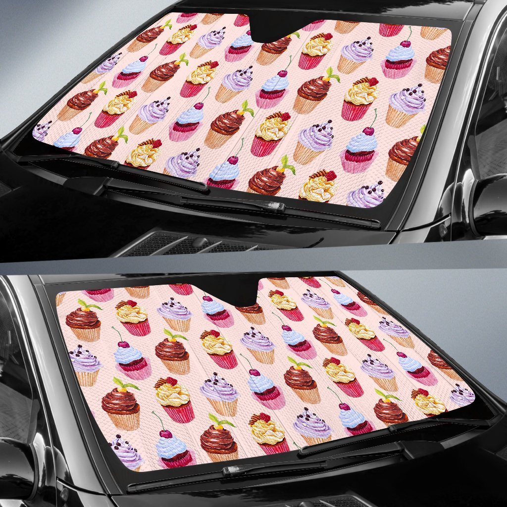 Cupcake Pink Pattern Print Car Sun Shade-grizzshop