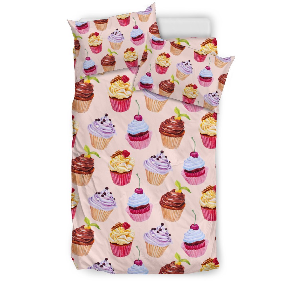 Cupcake Pink Pattern Print Duvet Cover Bedding Set-grizzshop