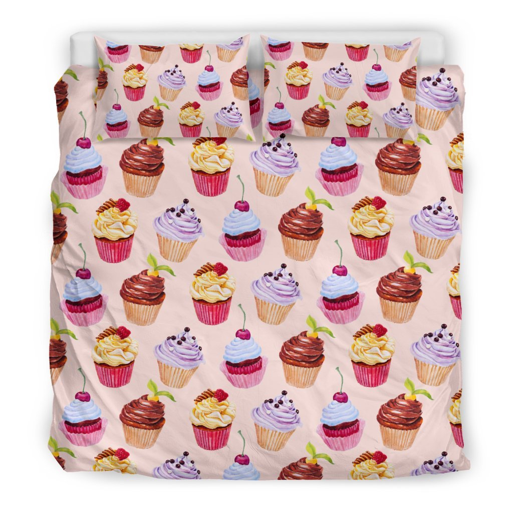 Cupcake Pink Pattern Print Duvet Cover Bedding Set-grizzshop