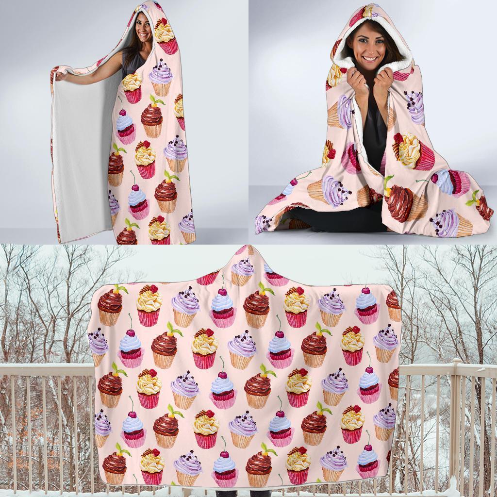 Cupcake Pink Pattern Print Hooded Blanket-grizzshop