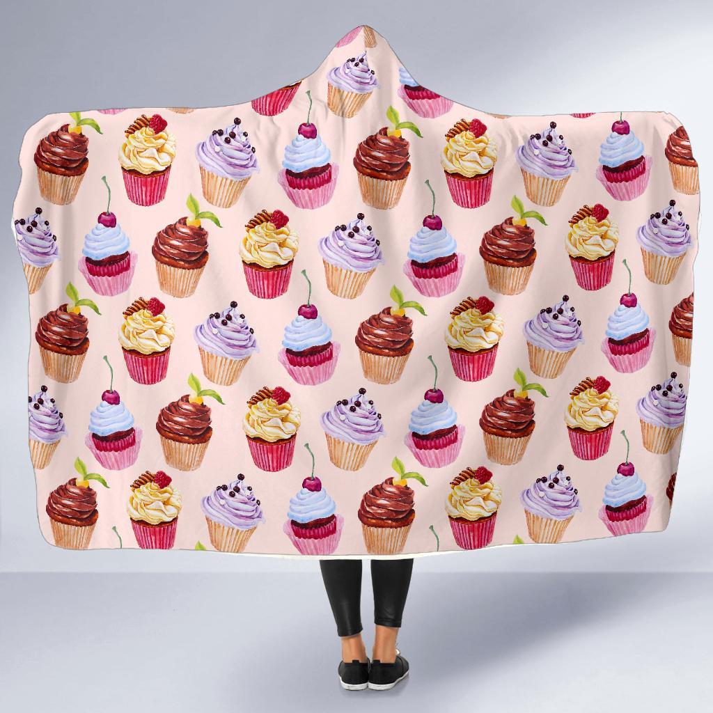 Cupcake Pink Pattern Print Hooded Blanket-grizzshop