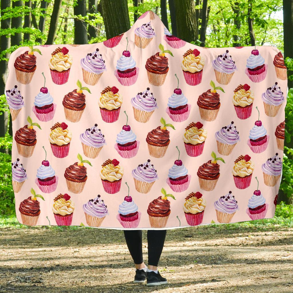 Cupcake Pink Pattern Print Hooded Blanket-grizzshop