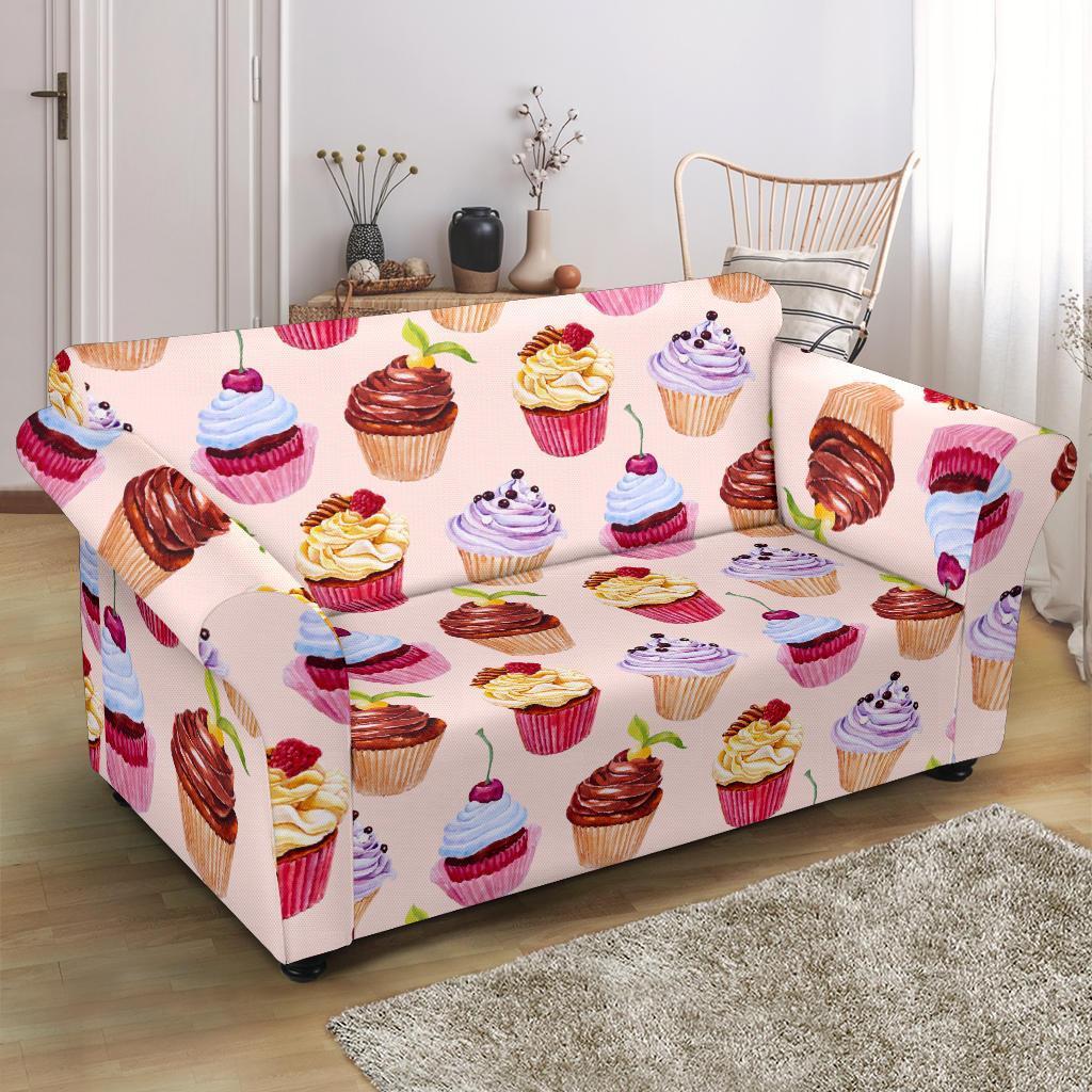 Cupcake Pink Pattern Print Loveseat Cover-grizzshop